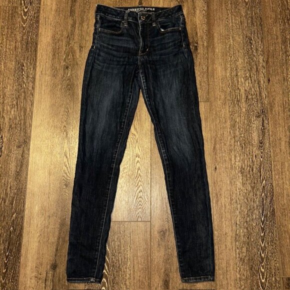 American Eagle Jeans Womens 6 X-Long Blue Denim Super Stretch Hi-Rise Jegging - Picture 1 of 7